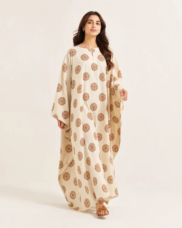 elrare ivory rust medallion kaftan front view