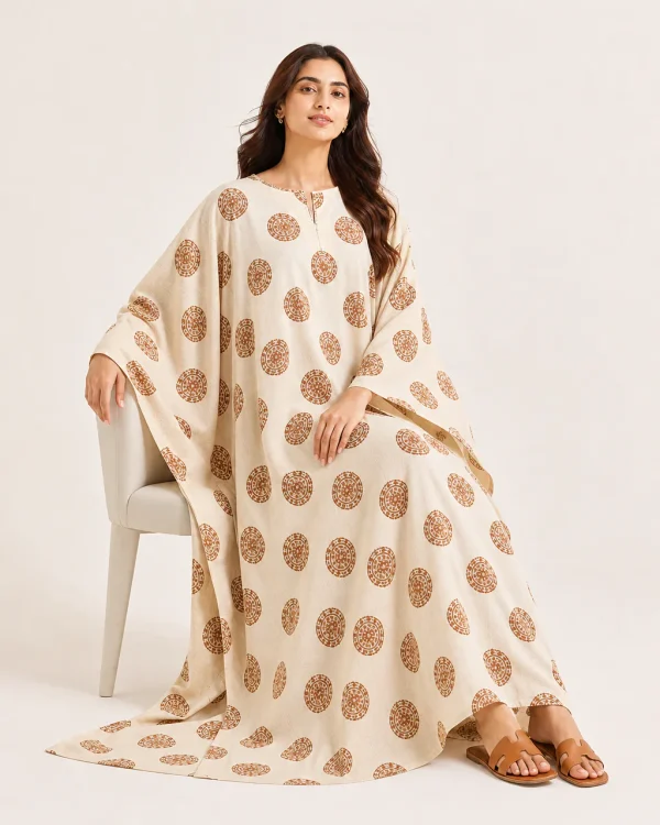 elrare ivory rust medallion kaftan seated