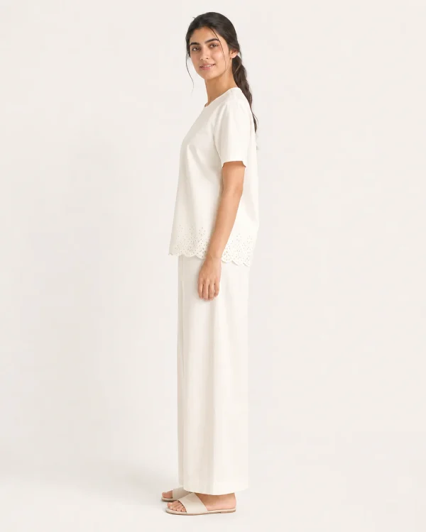 elrare ivory schiffli hem lounge side view