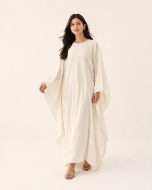 elrare ivory shadow embroidery kaftan front view