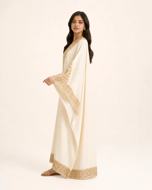 elrare ivory zardozi occasion kaftan side view