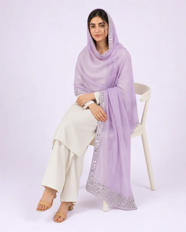 elrare lavender mirror work dupatta seated