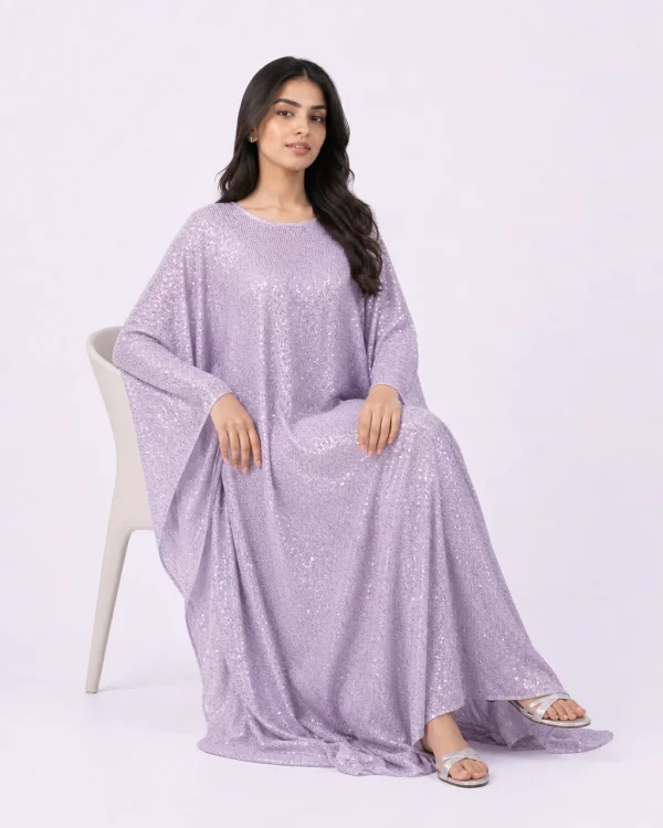 elrare lavender sequin kaftan seated