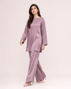 elrare mauve brushed satin coords front view