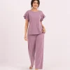 elrare mauve ruffle sleeve lounge front view