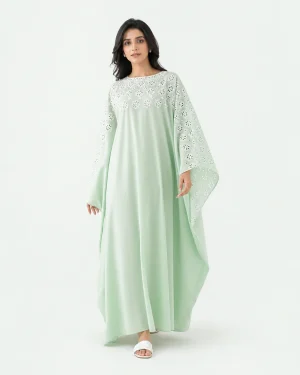 elrare mint schiffli kaftan front view