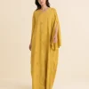 elrare mustard leaf kaftan front view
