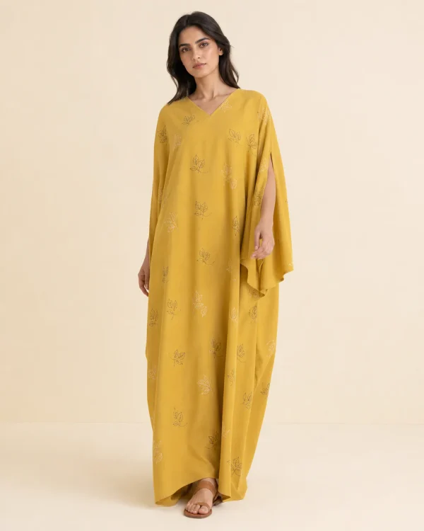 elrare mustard leaf kaftan front view