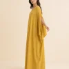 elrare mustard leaf kaftan side view