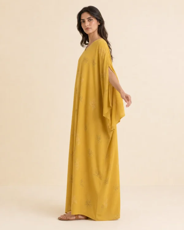 elrare mustard leaf kaftan side view