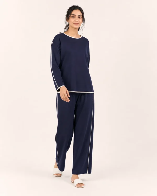 elrare navy contrast piping lounge front view