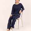elrare navy contrast piping lounge seated