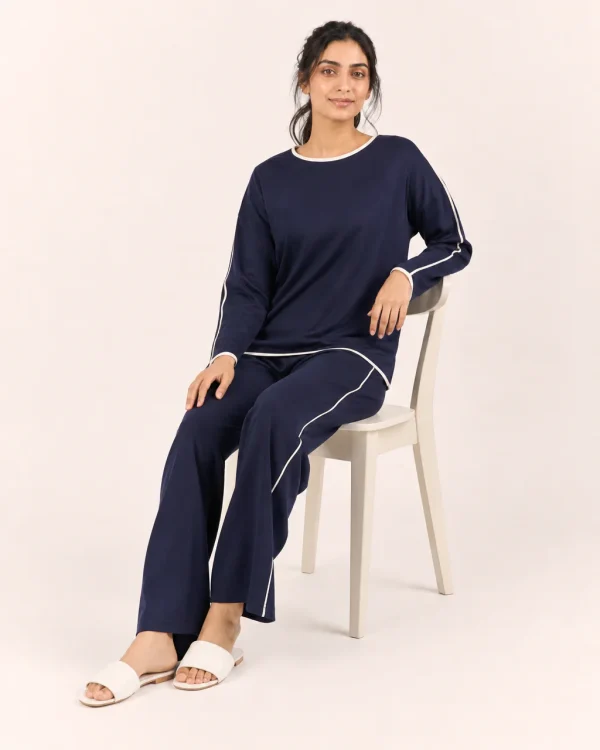 elrare navy contrast piping lounge seated