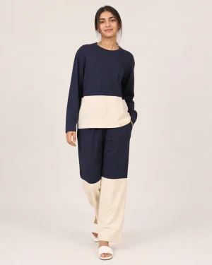elrare navy ivory colorblock lounge front view