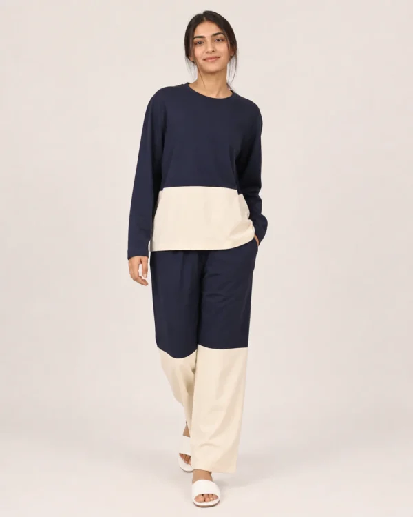 elrare navy ivory colorblock lounge front view