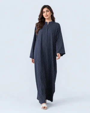elrare navy ivory stripe kaftan front view