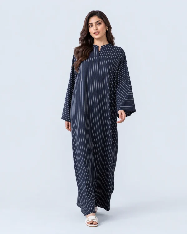 elrare navy ivory stripe kaftan front view