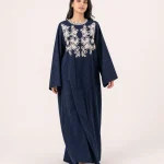 elrare navy schiffli kaftan front view