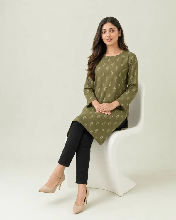 elrare olive leaf tunic seated