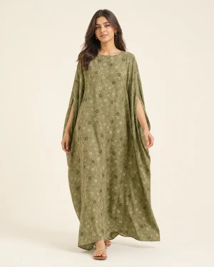 elrare olive meadow kaftan front view