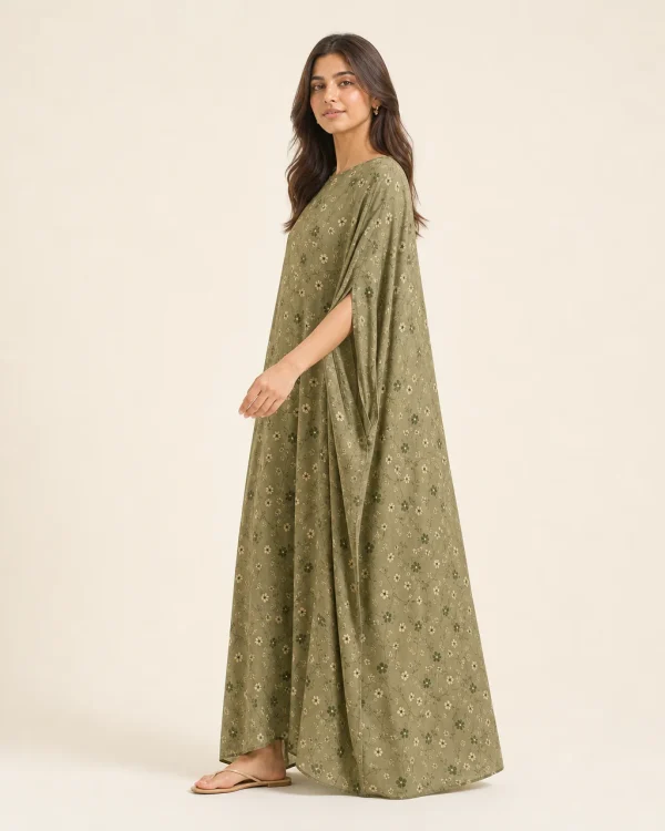 elrare olive meadow kaftan side view