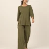 elrare olive side slit lounge front view