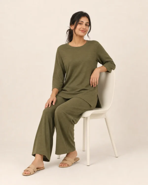 elrare olive side slit lounge seated