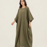 elrare olive solid kaftan front view