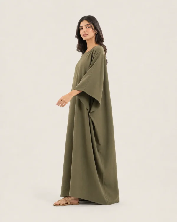 elrare olive solid kaftan side view