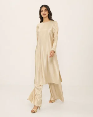 elrare pale gold liquid crepe coords front view