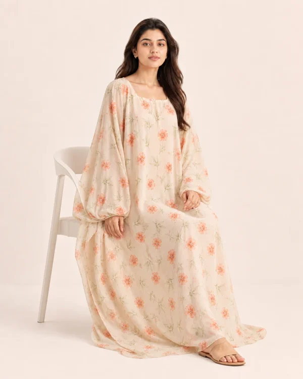 elrare peach blossom kaftan seated