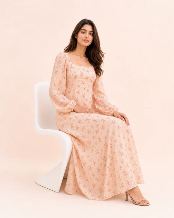 elrare peach blossom maxi seated
