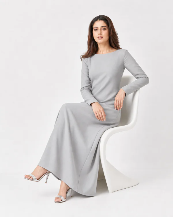 elrare pearl grey maxi seated