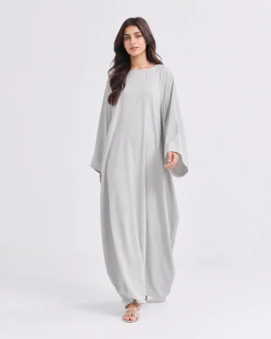 elrare pearl grey solid kaftan front view
