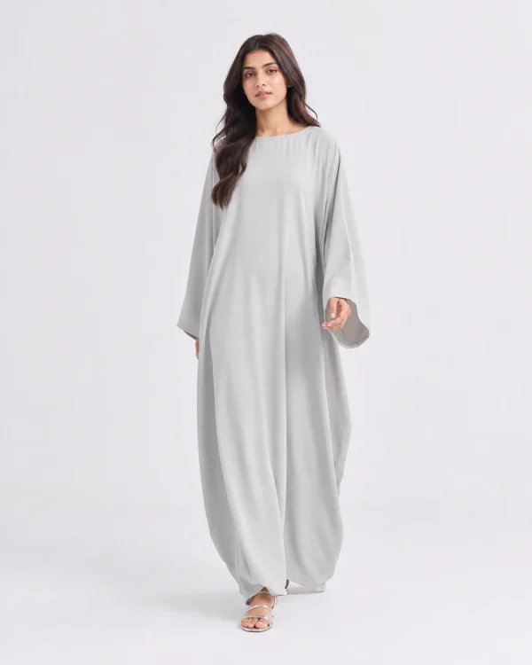elrare pearl grey solid kaftan front view