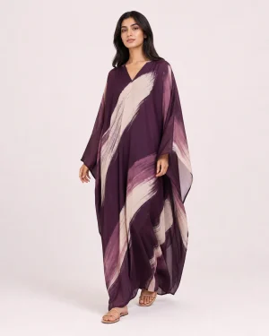 elrare plum abstract kaftan front view