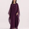 elrare plum organza kaftan front view