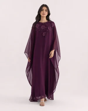 elrare plum organza kaftan front view