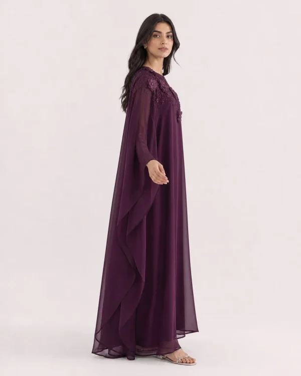 elrare plum organza kaftan side view