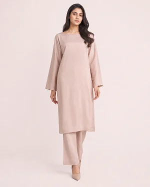 elrare rose beige paper silk coords front view