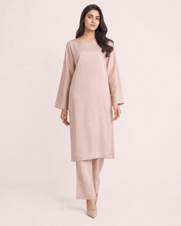elrare rose beige paper silk coords front view