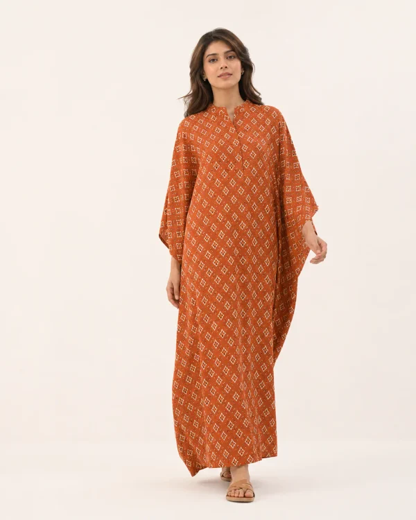 elrare rust geometric kaftan front view