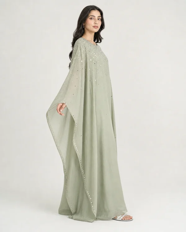 elrare sage mirror work kaftan side view