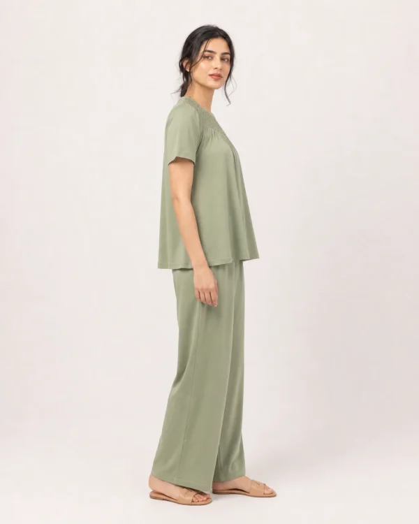 elrare sage smocking yoke lounge side view