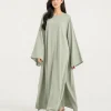 elrare sage solid kaftan front view