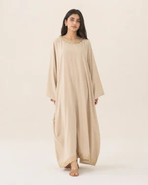 elrare sand gota kaftan front view