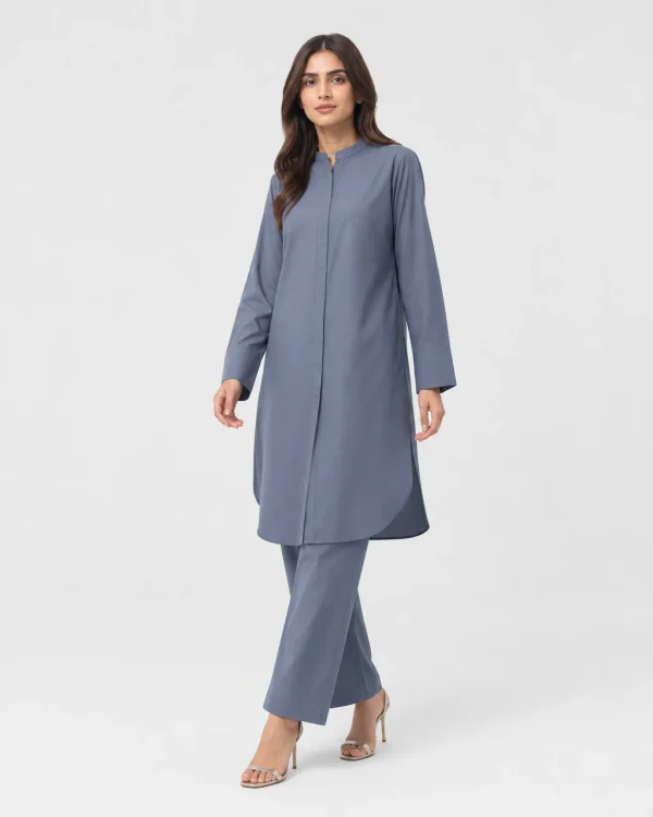 elrare slate blue hidden placket coords front view