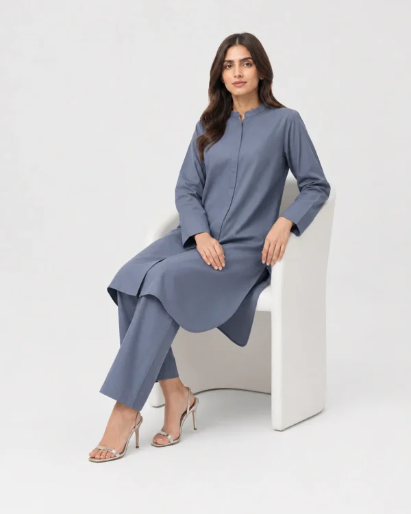 elrare slate blue hidden placket coords seated