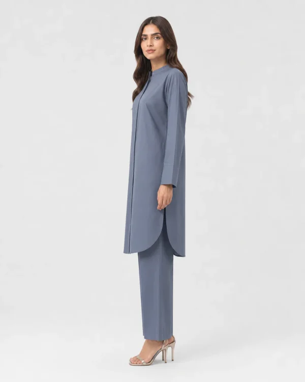 elrare slate blue hidden placket coords side view