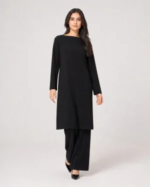 elrare soft black crepe ridge coords front view